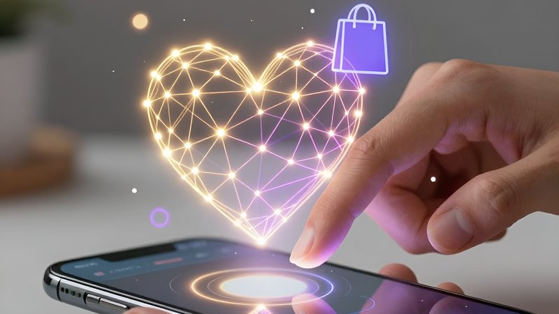 Рука касается голографического интерфейса, отражая тренды автоматизации Instagram-продаж в 2026 году
